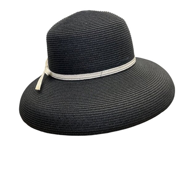 Vintage White House Black Market Womens Black & Beige Wide Brim Paper Straw Flop main image 2